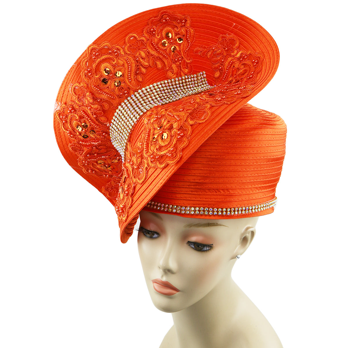 Satin Ribbon Church Hat, Elegant Designer Hat, Rhinestone  display picture 1