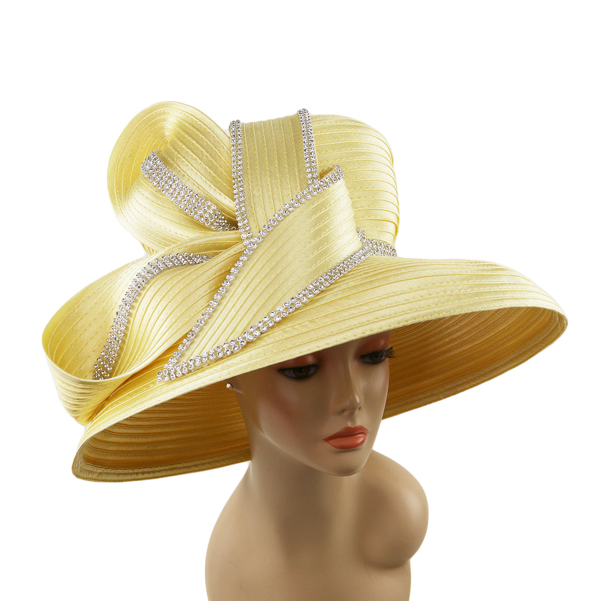 Satin Ribbon Church Hat, Elegant Designer Hat, Rhinestone  display picture 2