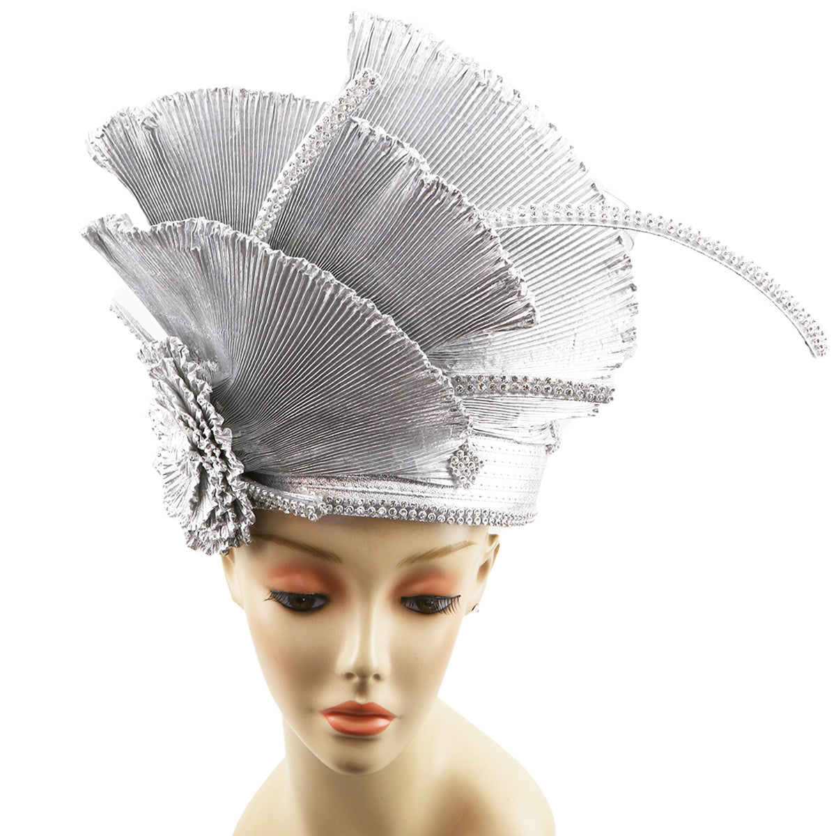 Satin Ribbon Church Hat, Elegant Hats, Derby, Rhinestone 