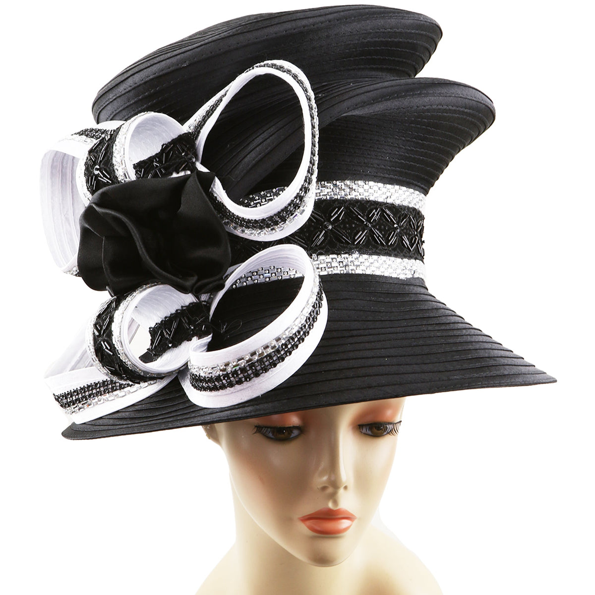 Stylish White w/ Black Embellished Bow Dress / Church Hat Sequin Church Hats - Etsy main image 2