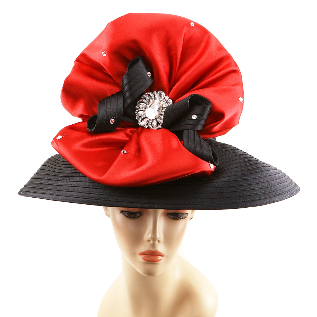 Satin Ribbon Church Hat, Elegant Designer Hat, Rhinestone  display picture 3