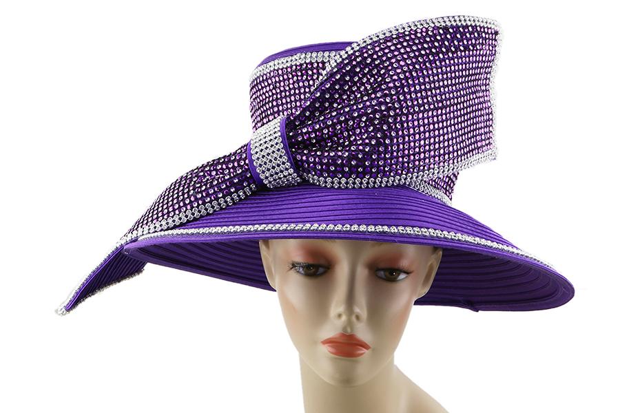 Derby Style Purple Sparkly Metallic Gold Trim Women Church Hat with Bow Accessories | Derby Style Purple Sparkly Metallic Gold Trim  main image 4