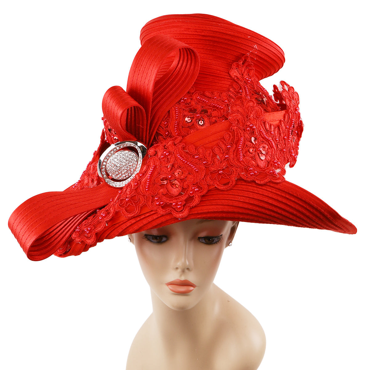 Satin ribbon church hat elegant designer hat rhinestone pillbox