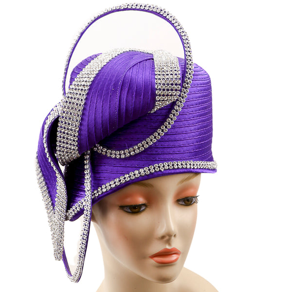 Elegant Purple Ladies Hat and Clutch Set with Bow Accent M23157S Purple Wisteria/lavender Wide-brim Sinamay Hat With  main image 3