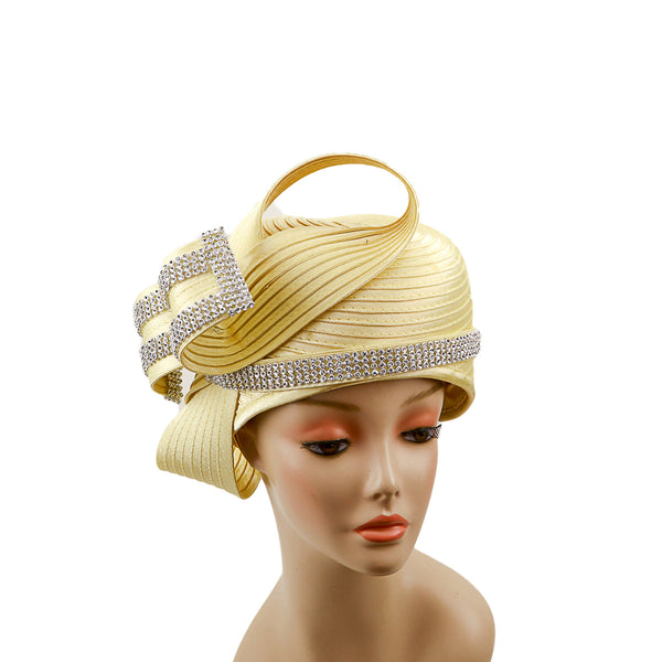 Satin Ribbon Church Hat, Elegant Designer Hat, Rhinestone  display picture 2
