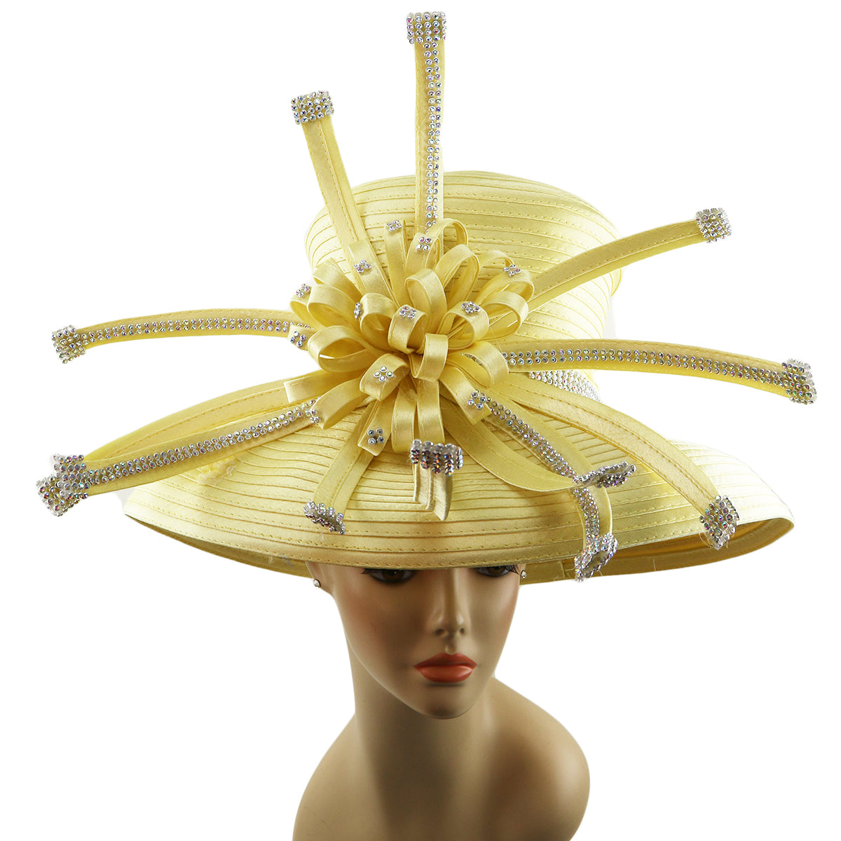 Satin Ribbon Church Hat, Elegant Designer Hat, Rhinestone – EssenceHat